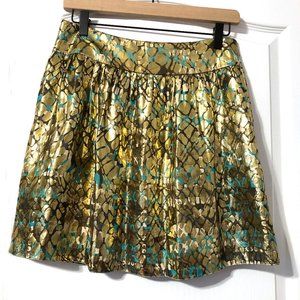 Liquid Silk skirt size 4 gold print miniskirt